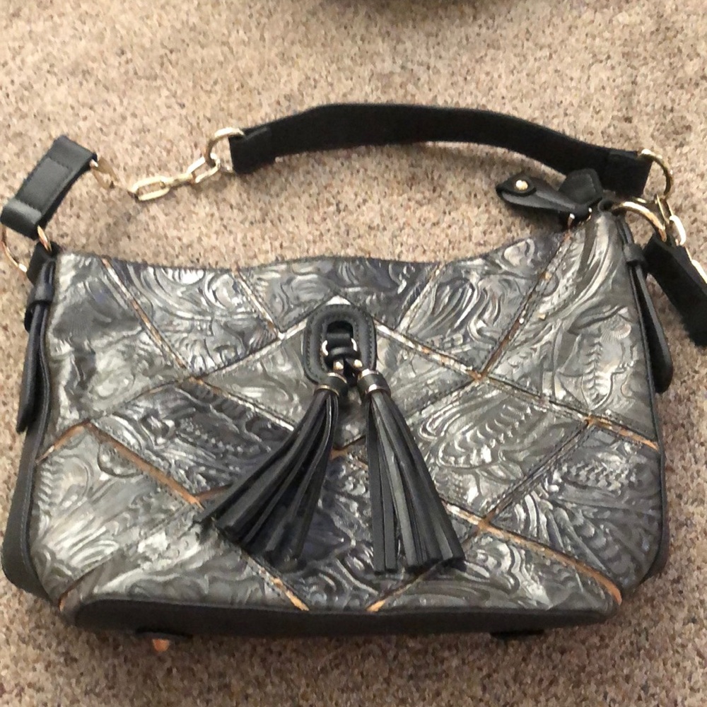 Chic Black and Gray Shoulder Bag with Textured Finish